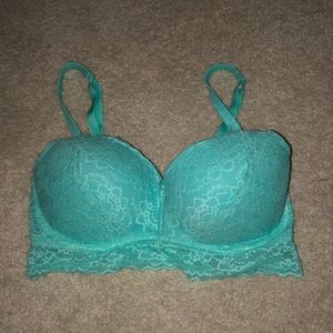 VS pink teal lace bra